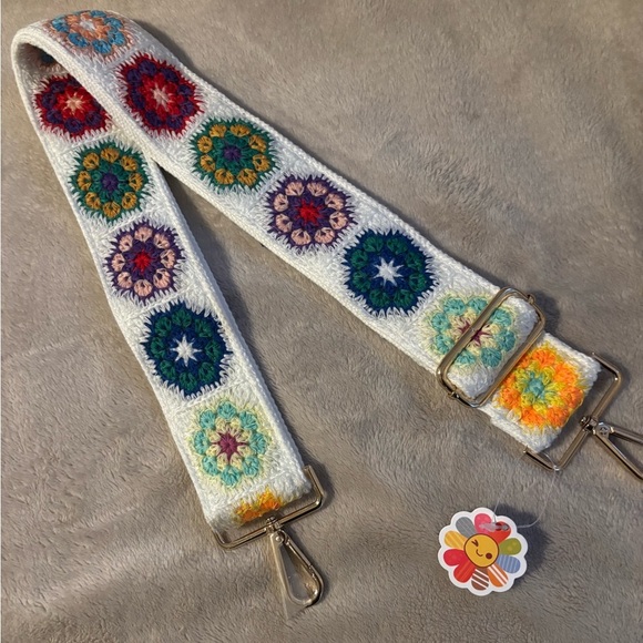 Boho Embroidery Multicolor Crochet Flower Adjustable Purse Strap Only - Picture 2 of 3